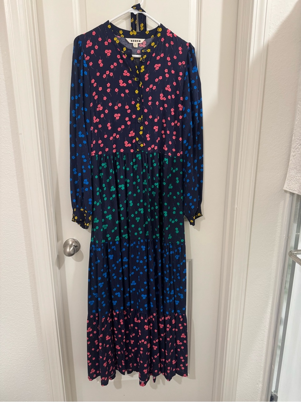 Boden Navy Floral Maxi Dress with Yellow & Pink Ditsy Print